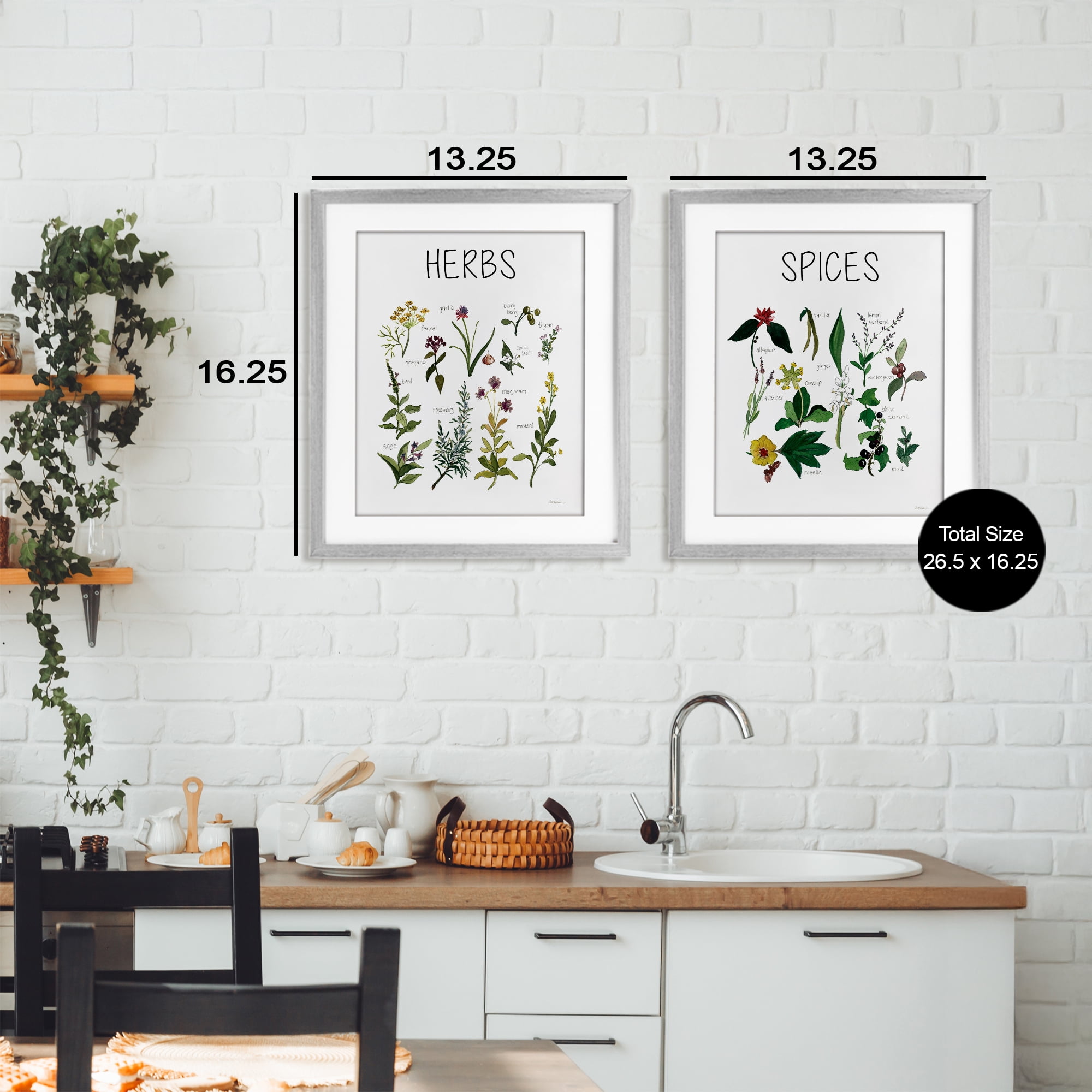 Stupell Industries Culinary Herbs & Spices 2 Piece Gray Framed Print Under Glass Set, design by Carol Robinson