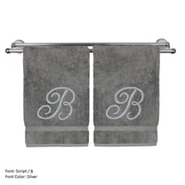 Monogrammed Hand Towel, Personalized Gift, 16 x 30 Inches - Set of 2 - Silver Embroidered Towel - Extra Absorbent 100% Turkish Cotton- Soft Terry Finish - for Bathroom, Kitchen and Spa- Script B Gray