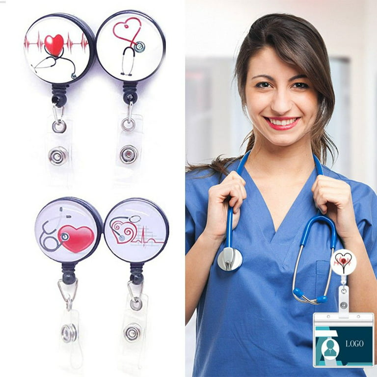 2pcs Nurse Badge Holder Stethoscope Lanyard Badge Love Heart Reel