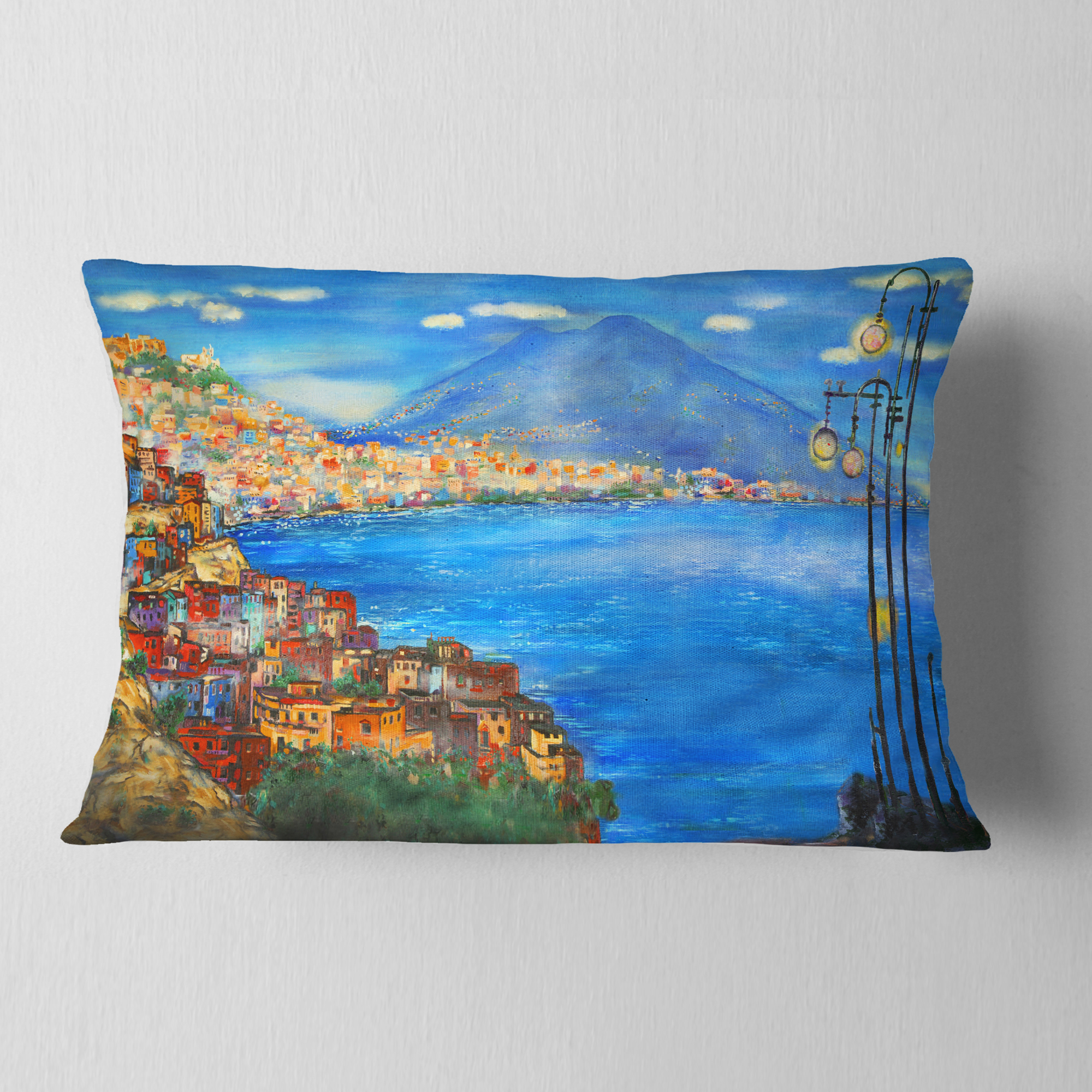 Designart Saturday Night Sea - Landscape Painting Throw Pillow - 12x20