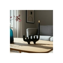 Pillar Holder & Taper Holder Metal Wood Sculptural Silhouette Modern Home Office Bedroom Living Room - 7" Black