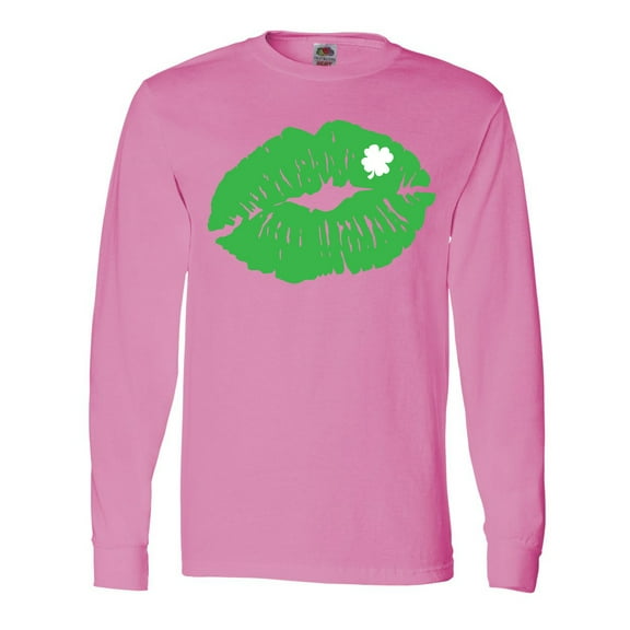 Inktastic St. Patrick's Day Lucky Lips with White Shamrock Long Sleeve T-Shirt