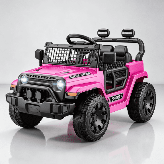 EVOKEDEN 12V Ride on Car for Kids, Electric Toddler Car with Spring Suspension, LED Lights & Music, Pink