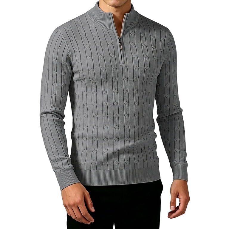 Men's Quarter Zip Sweaters Slim Fit Long Sleeve Knitted Pullover Mock Neck Business Casual Dress Sweater