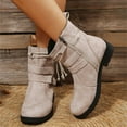 thumbnail image 2 of Rokment Wide Mid Calf Combat Boots for Women 2025 Winter Fall Vintage Buckles Suede Low Heel Casual Ankle Booties Beige Size 6.5, 2 of 6