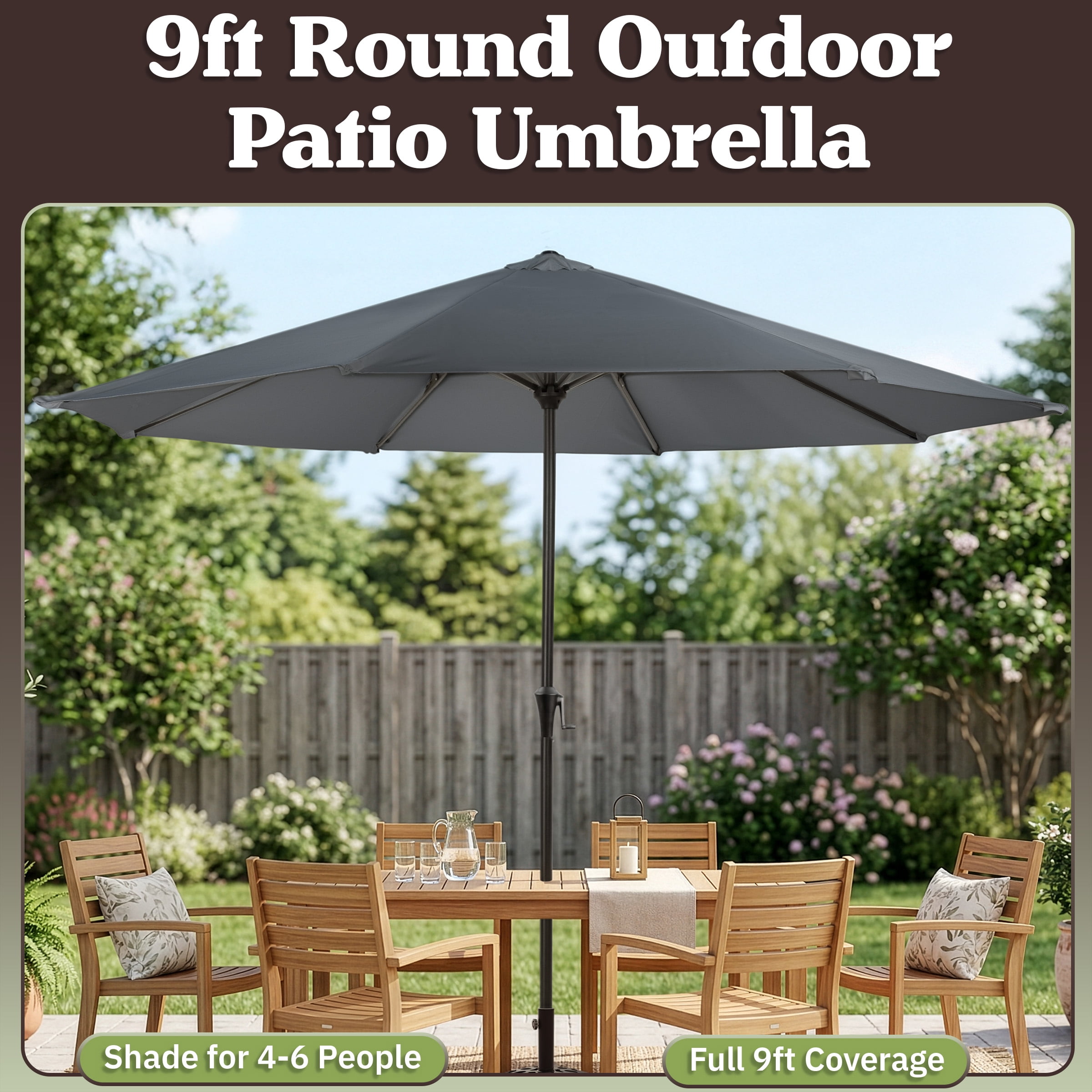 Pure Garden 9FT Outdoor Vented Patio Umbrella with Easy Crank (Gray)