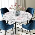 thumbnail image 5 of Elastic Fitted Round Tablecloth, Pink Grey Botanical Waterproof Stretch Table Cover for 36"-44" Tables, Watercolor Spring Floral Summer Leaf Washable Outdoor Tablecloths for Patio, Picnic, Camping, 5 of 9