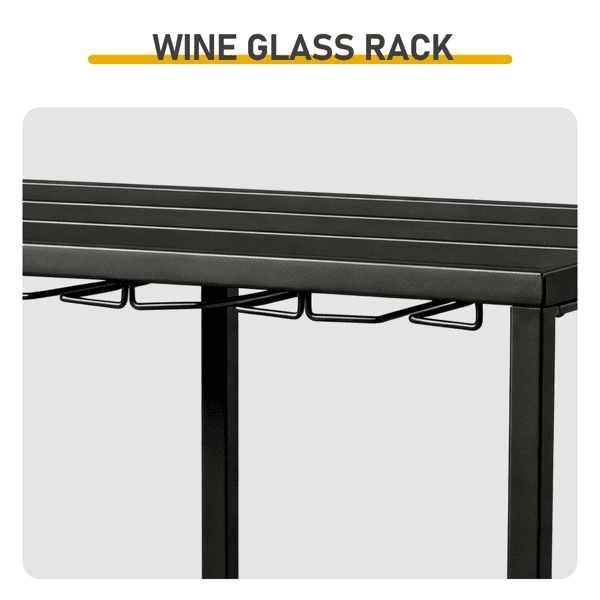 Outdoor Bar Table with Double-Tier Side Shelf, Storage Basket & Wine Glass Rack, Iron Patio Bar Table, 110 x 40 x 94 cm