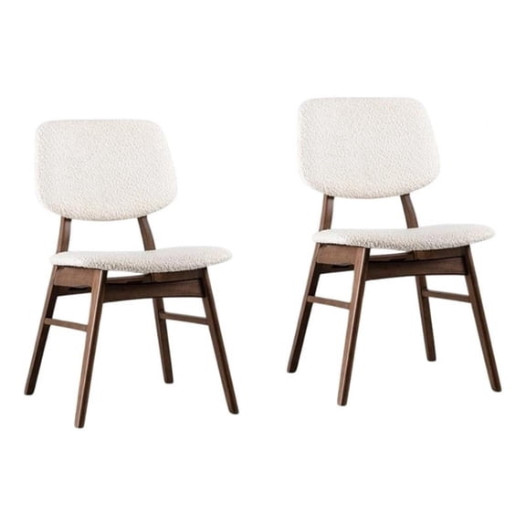 Lexy Side Dining Chair Set of 2-Angled Legs-Walnut Brown Solid Wood-Beige Boucle