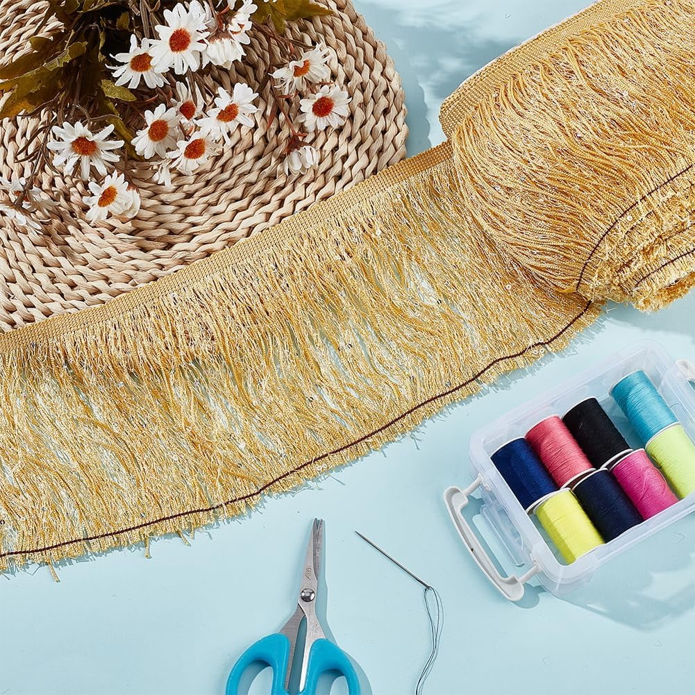 Paillette Tassel Polyester Ribbon Trim Clothes Accessories Gold 5-7/8 inch(150mm)