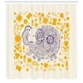 thumbnail image 3 of Oriental Shower Curtain, Ethnic Pattern with Stylized Floral Motifs and Cartoon Elephant, Fabric Bathroom Set with Hooks, 69W X 70L Inches, White Earth Yellow and Indıgo, by Ambesonne, 3 of 3