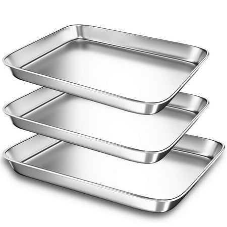 

Baking Sheet Pans for Toaster Oven Small Stainless Steel Cookie Sheets Metal Bakeware Pan Sturdy & Heavy Rectangle Tray 3 Piece/Set