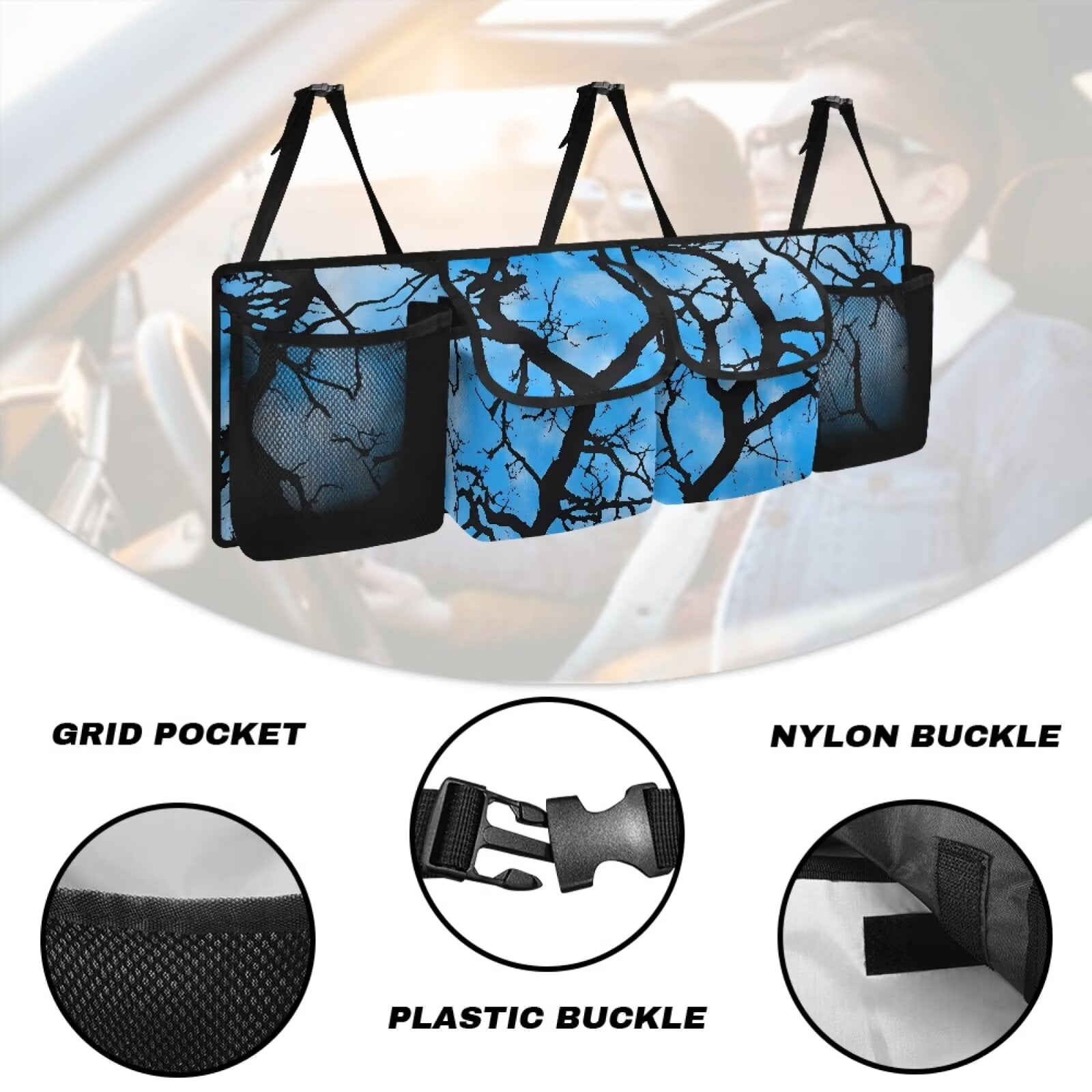 KUIFORTI Car Trunk Organizer and Storage, Detachable Seat Back Hanging Organizers Storage with Lids, Novelty Car Accessories Interior for Sedan, SUVs, Vans, Blue Camouflage