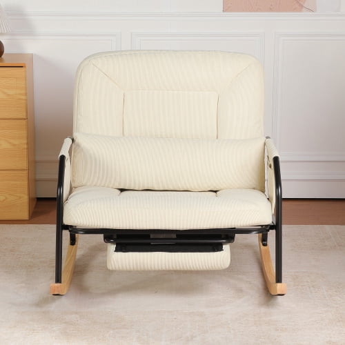 Oversized Corduroy Nursery Glider Rocker Recliner, Pull-Out Footrest, Adjustable Backrest, Beige