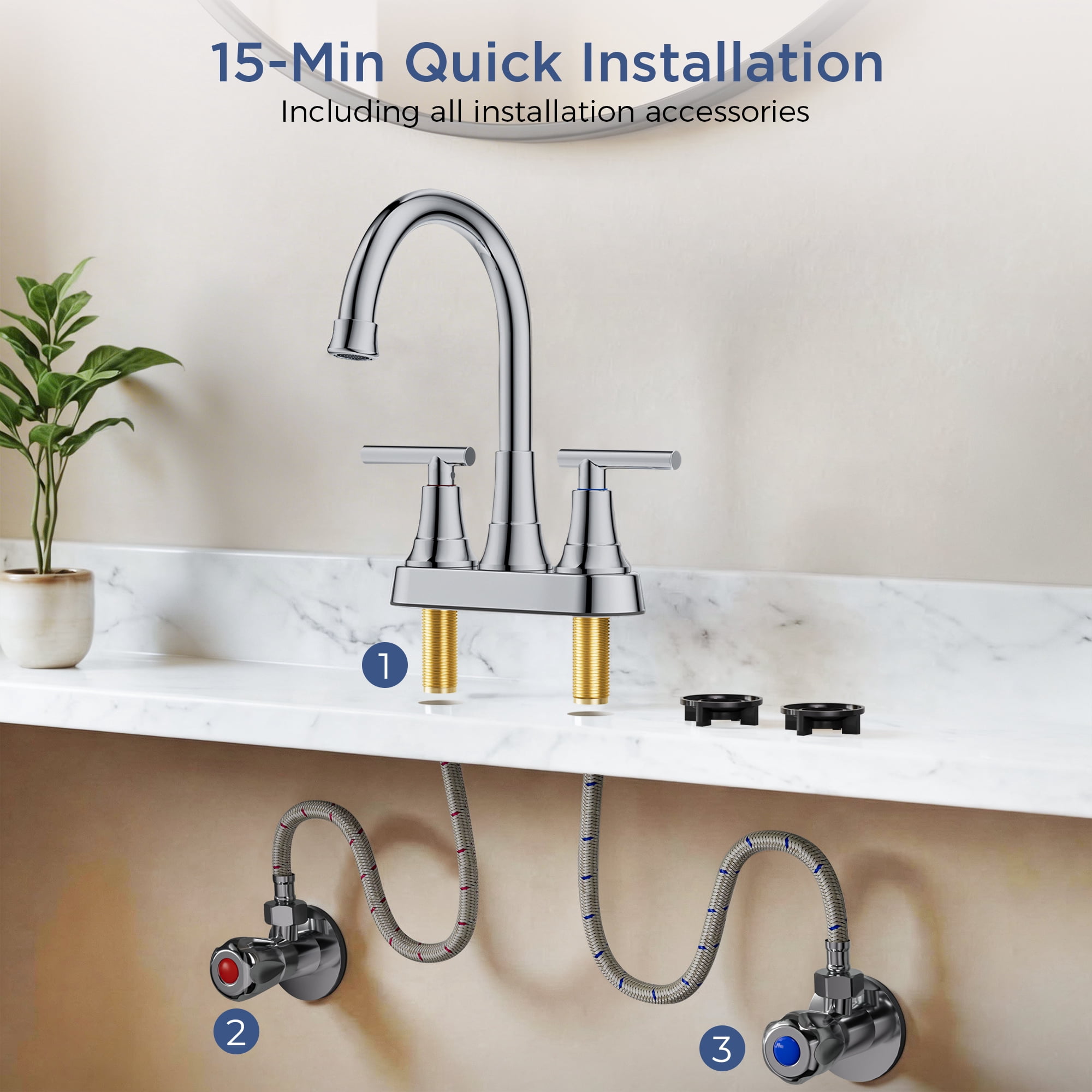 TVOFEK 4 inch Centerset Bathroom Faucet 2 or 3 Hole with Pop up Drain and cUPC Hose, 2-Handle Chrome Vanity Faucets for Restroom RV Bar