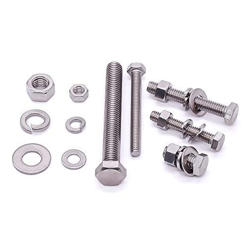 304 Stainless Steel 18-8 10 Sets Flat & Lock Washers Kits 1/4-20x3/4 Stainless Steel Hex Head Screws Bolts Nuts Fully Machine Thread Bright Finish 