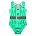 thumbnail image 3 of YONGHS Girls Christmas Santa Claus Dance Costume Shiny Metallic Gymnastics Ice Skating Leotard Green 6, 3 of 5