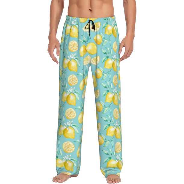 Fotbe Yellow Lemon Pantalones de Pijama para Hombre, Pantalones de Dormir, Pantalones de Casa con Cintura Ajustable y Bolsillos-X-Large