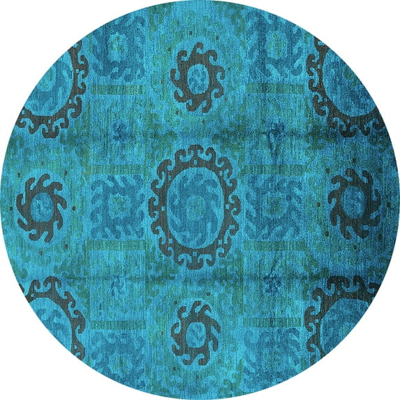 Ahgly Company Indoor Round Oriental Turquoise Blue Industrial Area Rugs, 6' Round