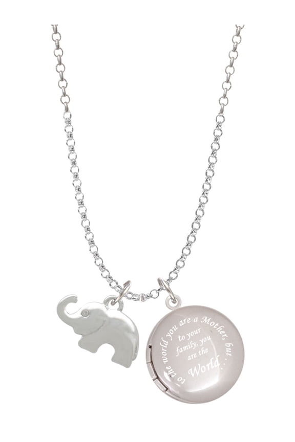 Silvertone Elephant with Crystal Eyes To the World You are a Mother Locket Necklace
