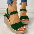 thumbnail image 2 of UTTOASFAY Women Open Toe Solid Slope Heel High Heels Buckle Shoes Sandals Green 4(35), 2 of 8