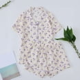 thumbnail image 2 of Wang6 Pajamas Sets for Womens with Shorts Soft Pjs Loungewear Sets 2 Pieces Short Sleeve V Neck Button Shirts Shorts Floral Printed Sleepwear Set Purple M, 2 of 5