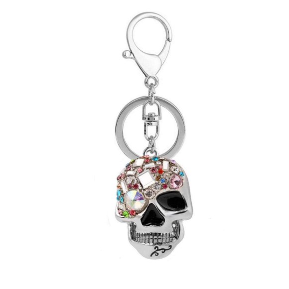 Skull Key Keychains 3D Creative Novelty Blings Crystal Skull Keyrings for Women Girl Charm Purse Handbag(Grey Keychain)