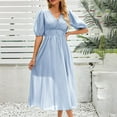 thumbnail image 2 of LNWUY Womens Short Sleeve Maxi Dress 2025 Spring Trendy Elegant V Neck Flowy Wedding Guest Holiday Formal Long Dresses Light Blue M, 2 of 7