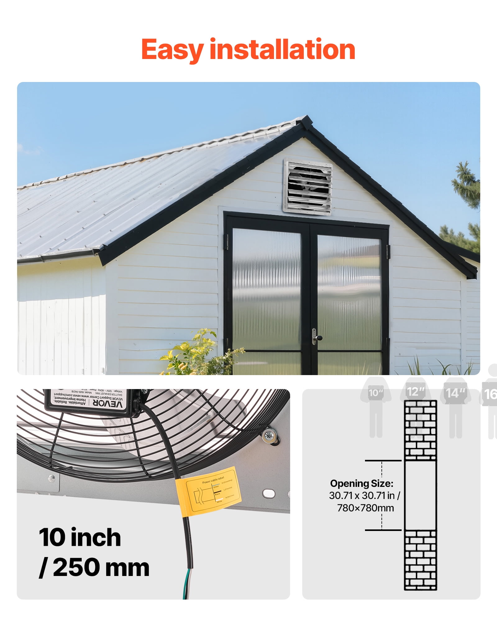 VEVOR 30 inch Shutter Exhaust Fan, Wall Mounted Attic Vent Fan with 6900 CFM Airflow, AC Motor, Heavy-duty Steel Construction, Low Noise for Shed, Garage, Greenhouse Ventilation Cooling, Silver