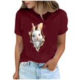 thumbnail image 2 of Tops de Cuello Alto para las Mujeres Amante Impreso Camiseta Cuello Redondo Manga Corta, Poliéster Spandex, 2 of 7