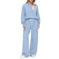 thumbnail image 2 of Two Piece Sets for Women Fashion Lounge Sets for Women Soft Causal Fall Outfits for Women Button Snap Mock Sweatshirt and Wide Leg Pant Sweatsuit Tracksuit L, 2 of 4