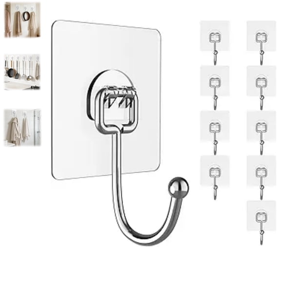 10Pcs Adhesive Hooks,Waterproof and Rustproof Wall Hooks for Hanging Duty,Towel and Coats Hooks to use Inside Kitchen,Bathroom,Home and Office