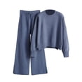 thumbnail image 5 of ZAXARRA Women Casual Sweater Set Winter Solid Color Round Neck Sweater and Wide Leg Pants Outfits Winter Outfits, 5 of 9