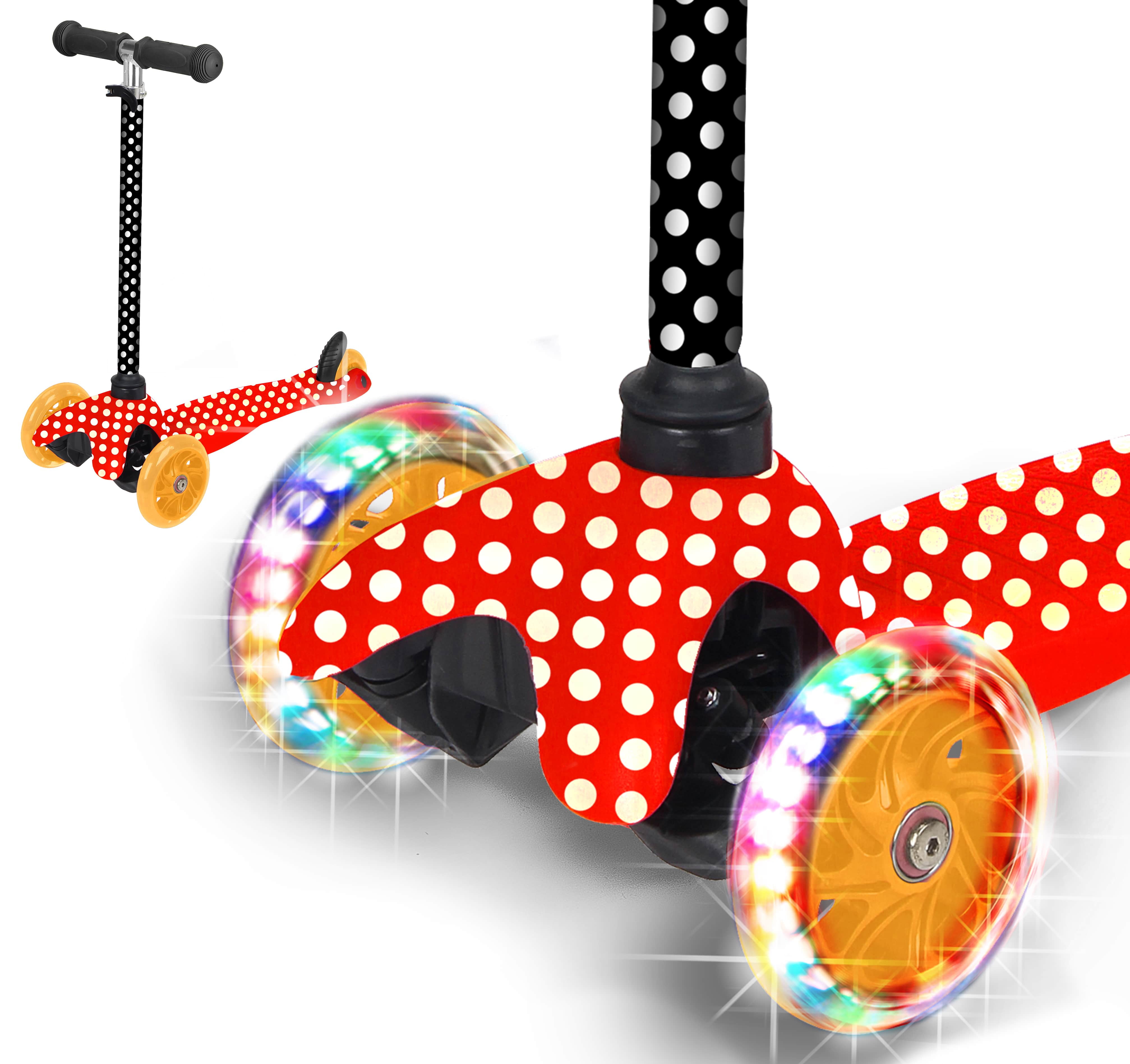Rugged Racers&nbsp;3 Wheel Kick Scooter for Boys & Girls with LED Lights Red Pok a dot