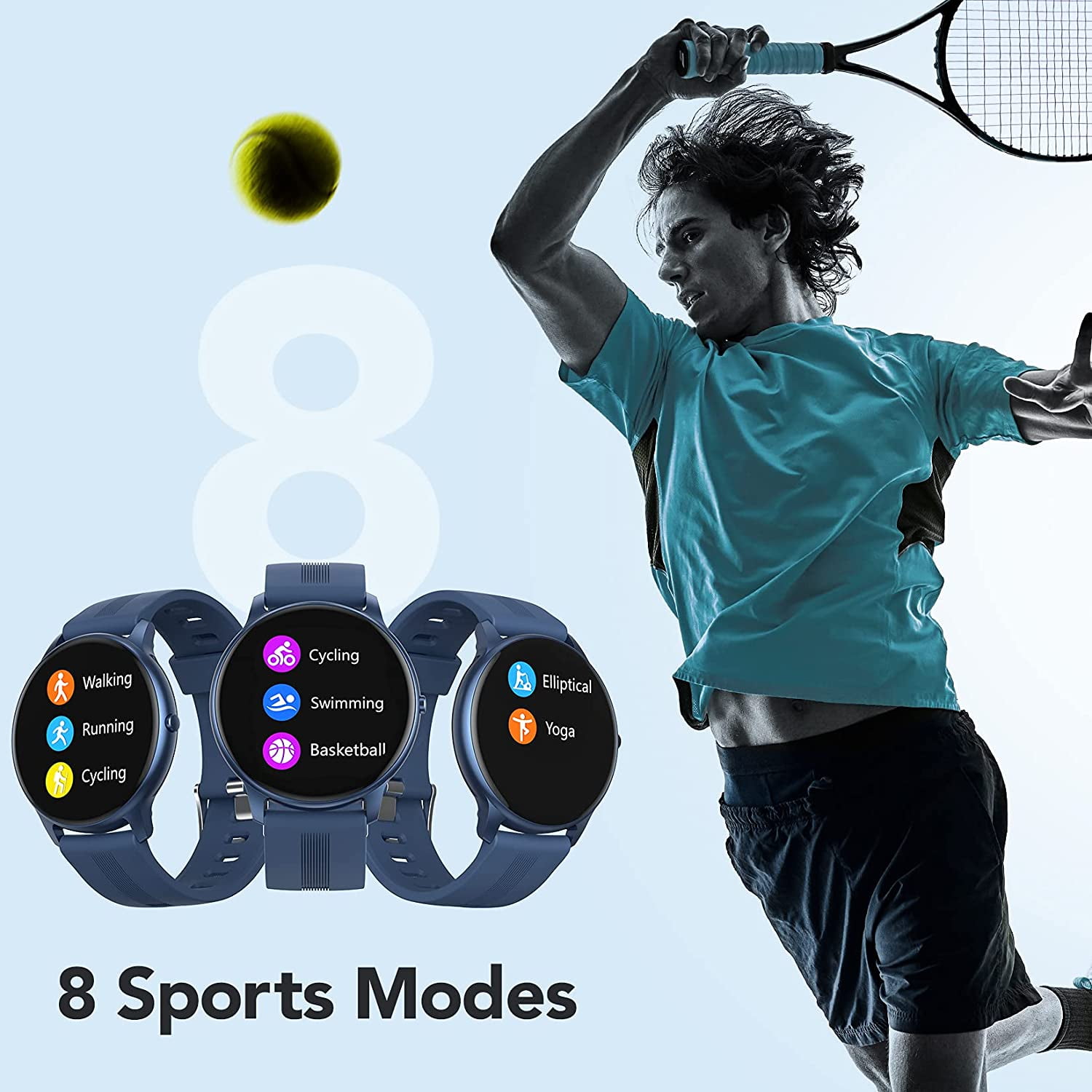 Smart Watch for Android iOS A 1.3 Full Touch Fitness Tracker IP68 Waterproof Bluetooth Round Sports Smartwatch with Heart Rate Monitor Message Notification DIY Watch Face for Men Women Blue Walmart