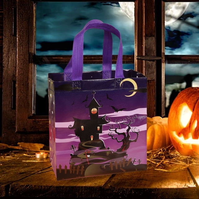 pstuiky Bolsa de regalo de Halloween no tejida con forma de calabaza linterna bruja castillo oscuro fiesta de Halloween