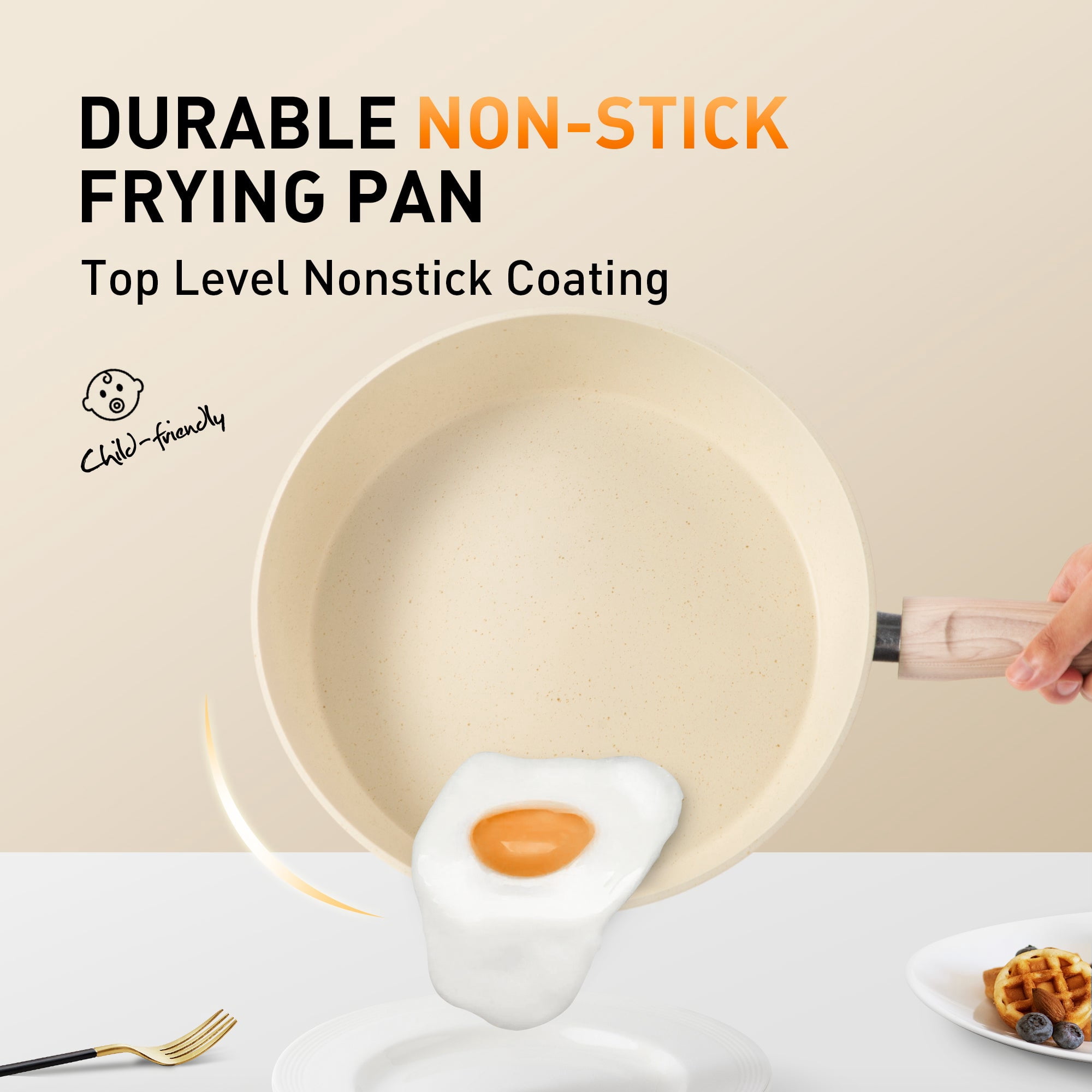 Sophia & William 12 Pieces Kitchen Nonstick Granite-Coated Cookware Set - Beige