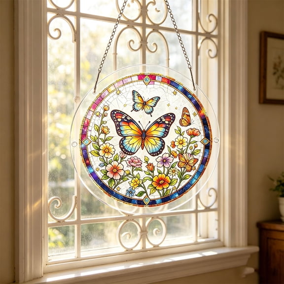 Acrylic Sun Catcher Window Ornament Rainbow Maker Hanging Decoration with Crystal Light Reflection for Home Garden Car Patio Indoor Outdoor Decor 7.87x7.87 Inches 2D Shatterproof