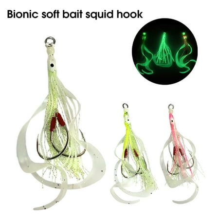 ASKMZ 2Pcs Fake Soft Bait Silicone Squid Skirts Simulation Luminous Squid Bait Slow Jigging Fishing Hook for Sea Fishing Fake Soft