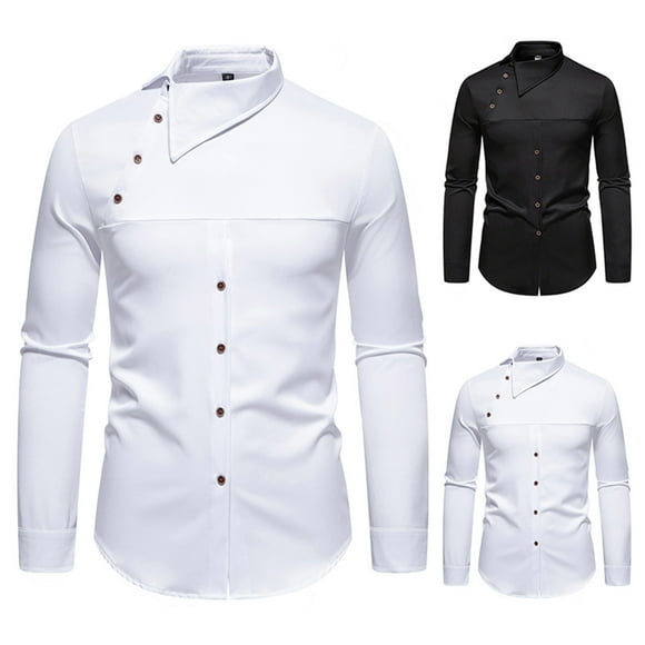 JURANMO 2024 Trendy Fall Shirts for Men Long Sleeve Button Down Dressy Shirts Slim Fit Cotton Wedding Guest Shirts Lightning Deals White XXL