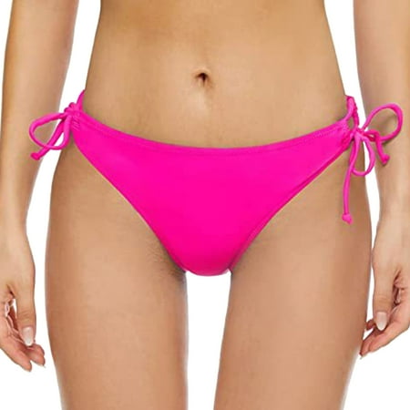 Bjutir Women Bikini Bottom Swim Panty Vintage Tie Side Swimsuit Solid Color Low Waist Brazilian Bikini Bottom Swimwear Briefs Summer Beachwear Hot Pink Xl