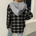 thumbnail image 3 of Fanxing Women's Plaid Hooded Shirt Drawstring Flannel Sweatshirt Hoodie Jacket Loose Fit Button Down Long Sleeve Shirts Casual Blouse Tops Fall Prime Deals Black,S, 3 of 4