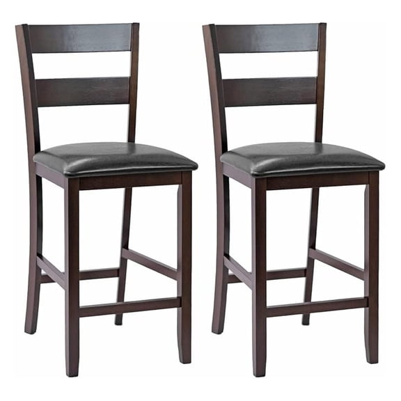Counter Height Bar Stools 25 inch - Set of 2 Kitchen Pub Chairs, PU Leather Padded Seat, Rubber Wood Legs - Dining Room, Cafe, Restaurant Furniture