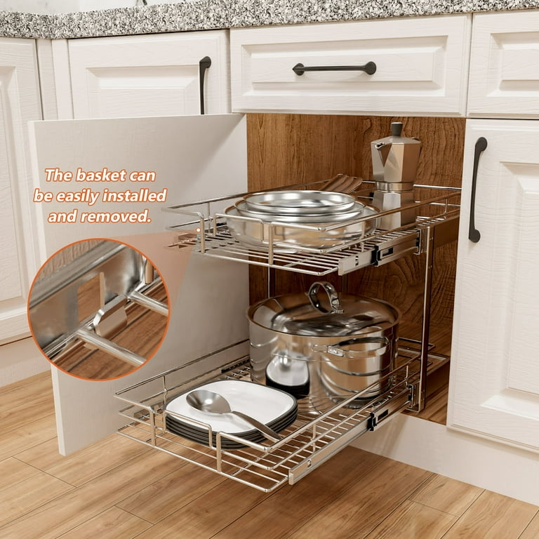 ROOMTEC Pull Out Cabinet Organizer, Kitchen Cabinet Organizer and Storage  2-Tier Cabinet Pull Out Shelves Under Cabinet Storage for Kitchen 11 W x