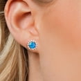 thumbnail image 3 of Gem Stone King 18K Rose Gold Plated Silver Stud Earrings Round/Cabochon Blue Simulated Opal and Moissanite (1.02 Cttw), 3 of 6