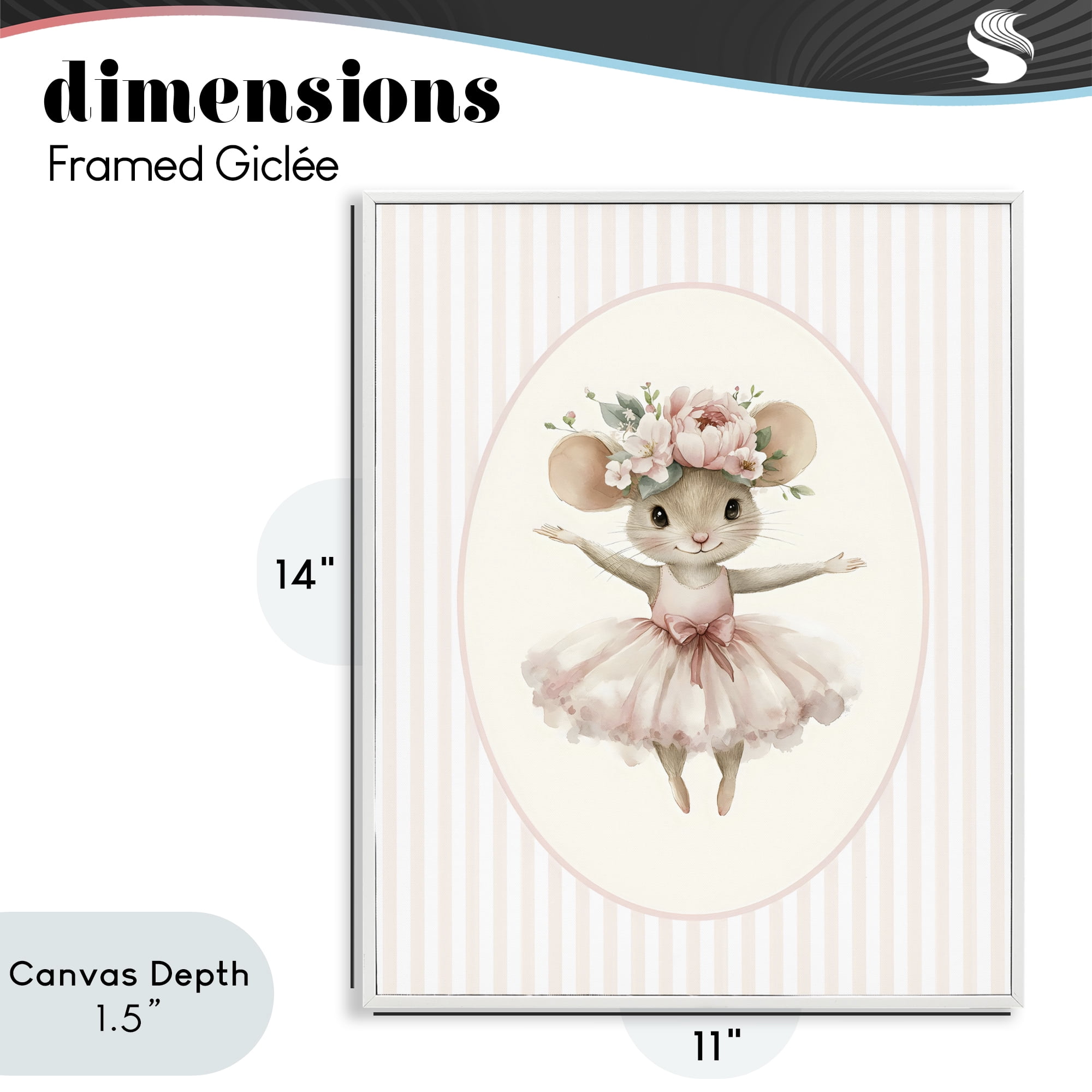 Stupell Industries Nursery Ballerina Mouse Striped White Framed Giclee Art, design by LSR Design Studio