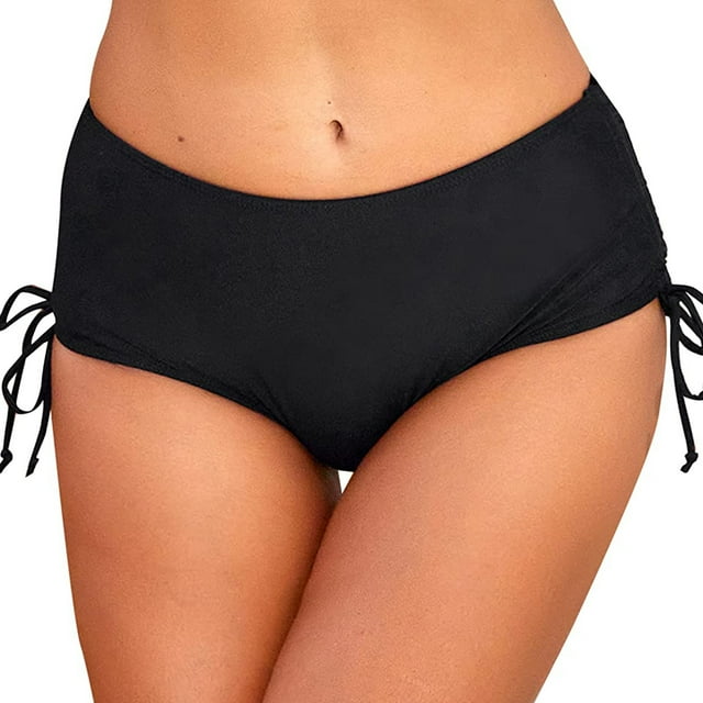 TSADFHJI Rashguard Swimsuit Women Plus Size Women Running High Waist Bikini Bottoms Swim Briefs Beach Shorts Ruched Bottom Both Sides Wrinkled Drawstring for Shorts Xl Black