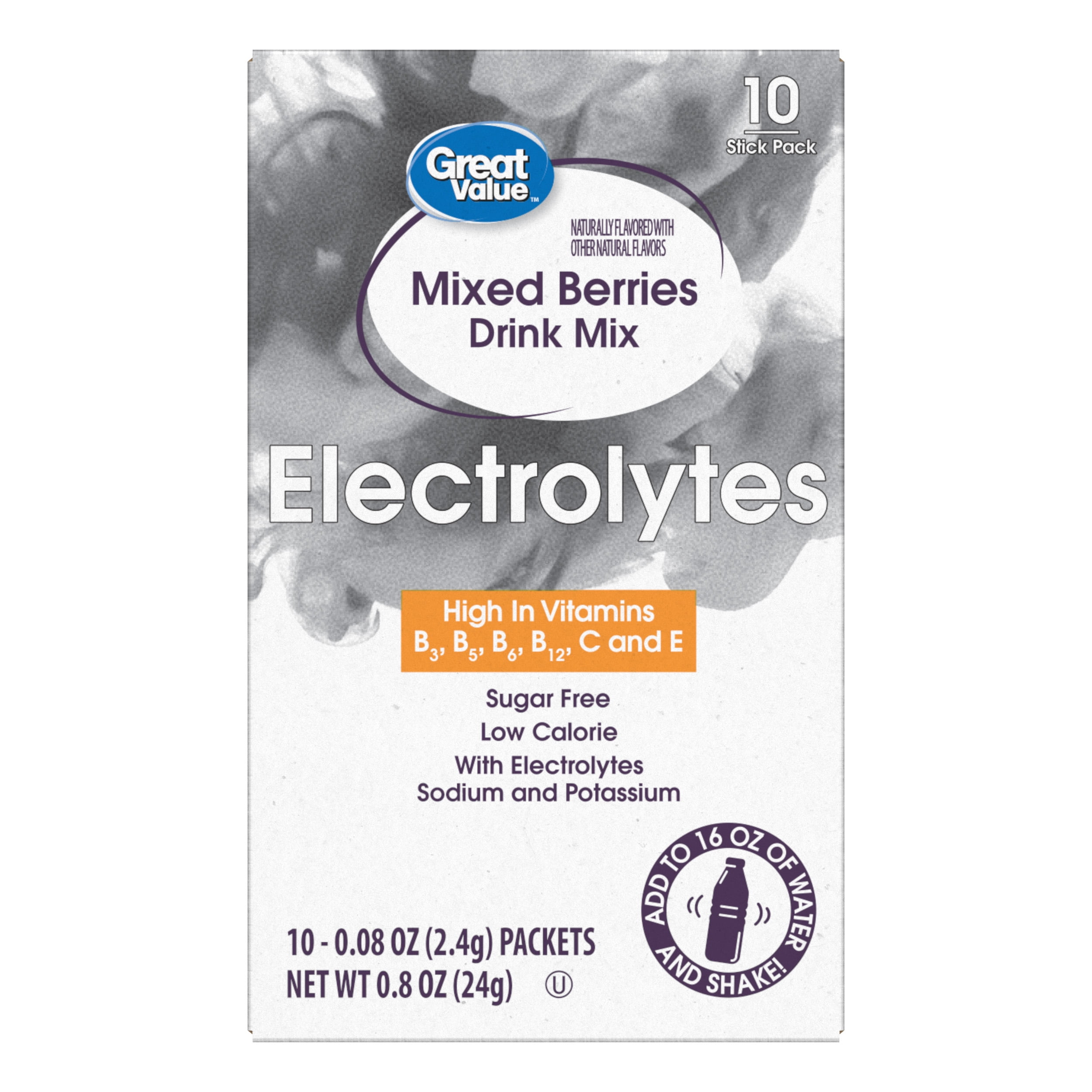 (12 pack) Great Value Electrolyte Mixed Berries Liquid Drink Mix, Sugar-Free, 0.85 oz, 10 Count