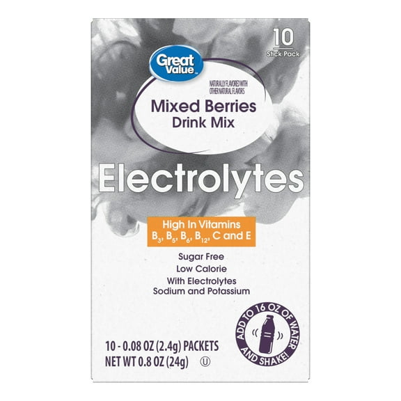 Great Value Electrolyte Mixed Berries Liquid Drink Mix, Sugar-Free, 0.85 oz, 10 Count