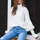 thumbnail image 5 of Gibobby SuéTer Mujer Invierno de cuello para mujer, manga larga de murciélago, dobladillo asimétrico, suéter informal, tops de punto(Blanco,G), 5 of 5